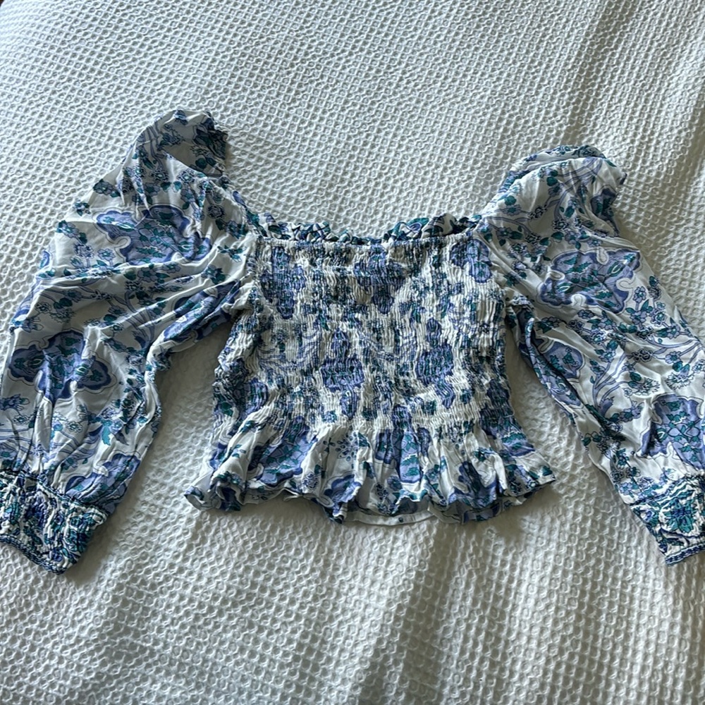 Blue off the shoulder blouse